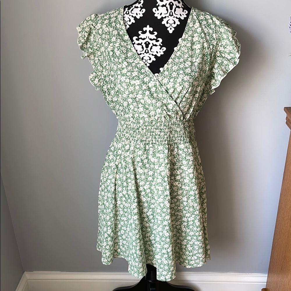 Green Floral Wrap Dress
